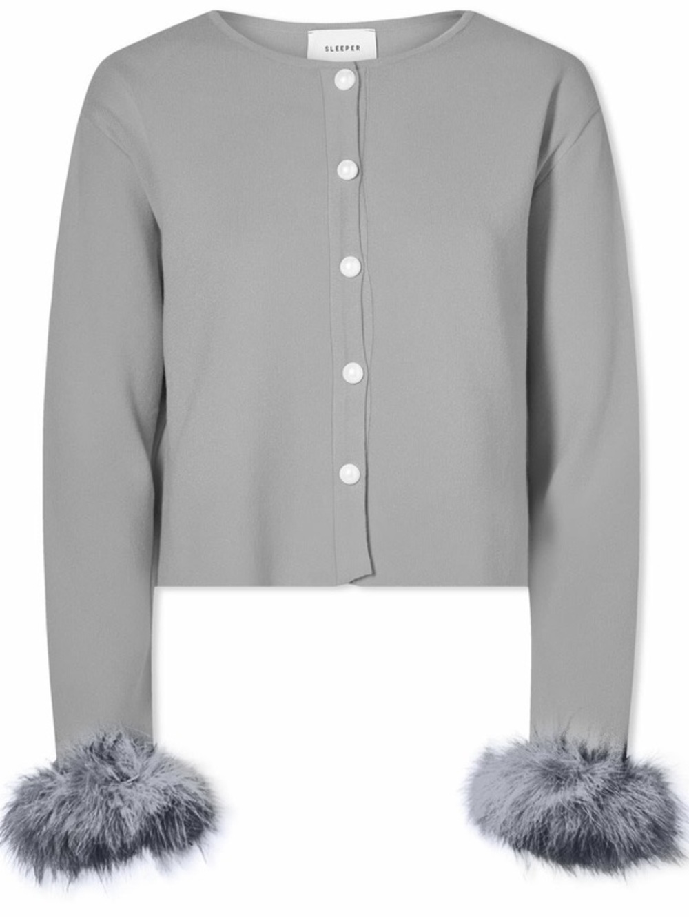 Sleeper Gray Cropped Cardigan with Faux Fur Cuffs